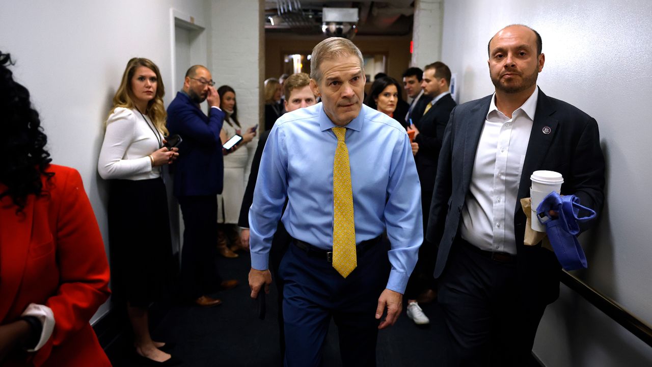 Republican Rep. Jim Jordan of Ohio heads to a GOP conference meeting before the start of the 118th Congress in the basement of the US Capitol Building on January 03, 2023 in Washington, DC.