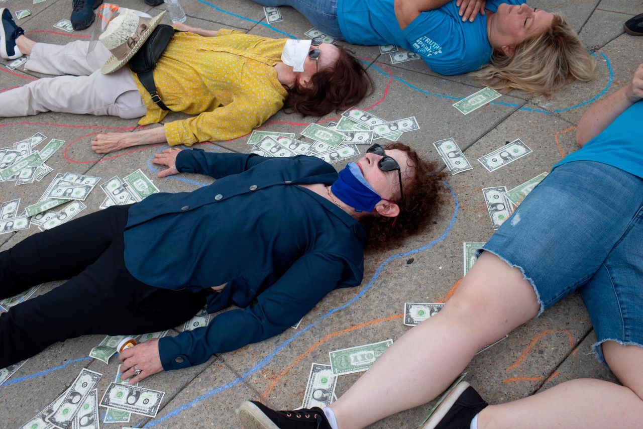 Goldin protesting outside the federal courthouse in White Plains, New York, on August 9, 2021.