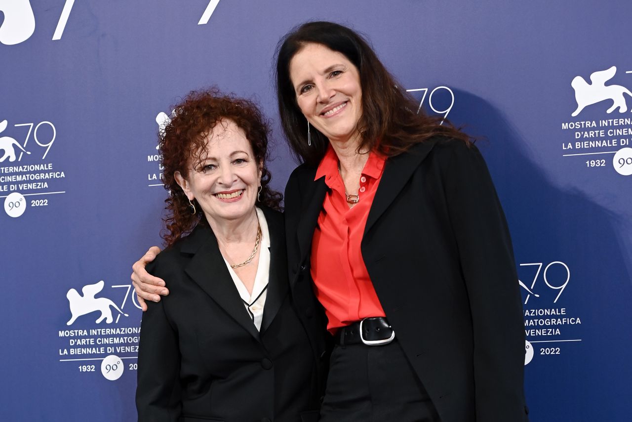Nan Goldin and director Laura Poitras attend the photocall for "All The Beauty And The Bloodshed" at the 79th Venice International Film Festival on September 03, 2022, in Venice, Italy. 