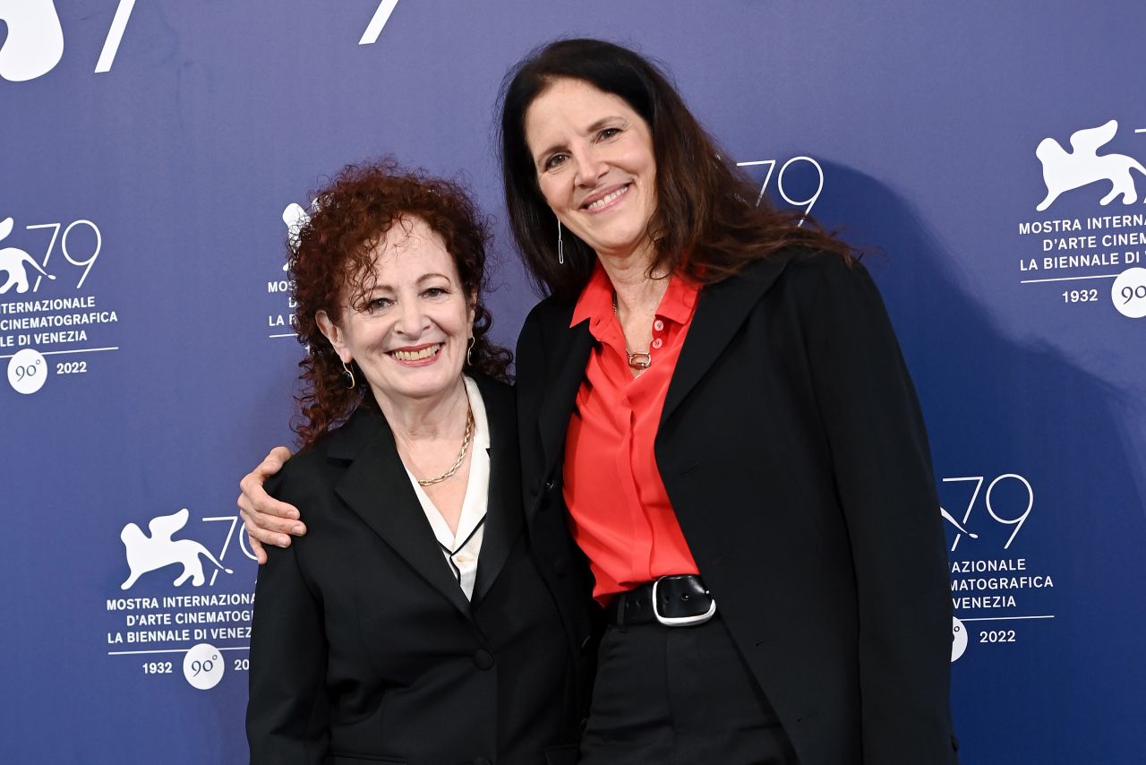 Nan Goldin and director Laura Poitras attend the photocall for "All The Beauty And The Bloodshed" at the 79th Venice International Film Festival on September 03, 2022, in Venice, Italy.