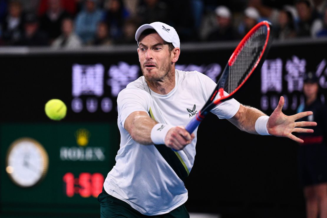 Murray in action during his second round match against Kokkinakis at the Australian Open.