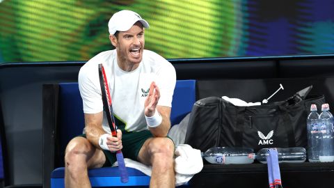 Andy Murray reacts during a change over in his second-round match against Thanasi Kokkinakis.