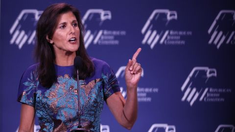 Former UN Ambassador Nikki Haley speaks to guests at the Republican Jewish Coalition's annual leadership meeting in Las Vegas on Nov. 19, 2022.