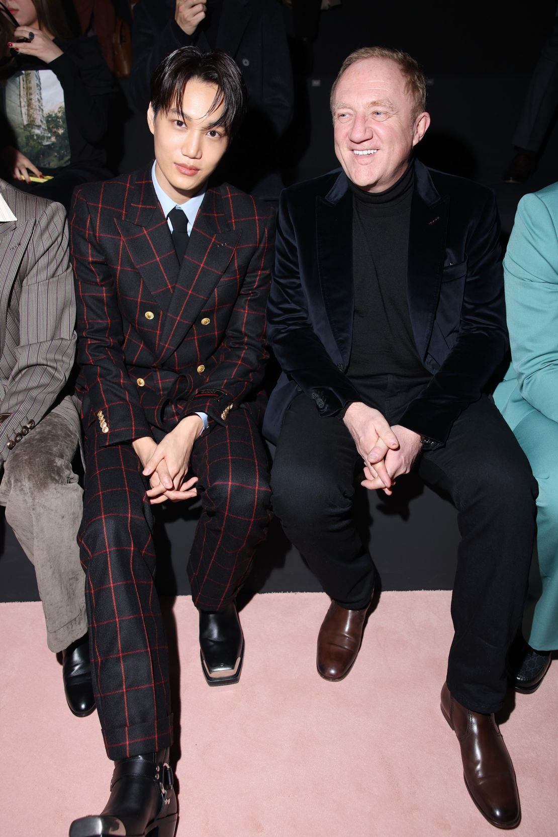 Kai and Francois-Henri Pinault are seen at the Gucci show during Milan Men's Fashion Week January 13, 2023 in Milan, Italy.