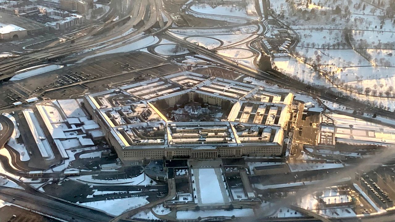 This March 12, 2022, aerial image shows the Pentagon in Washington, DC. 