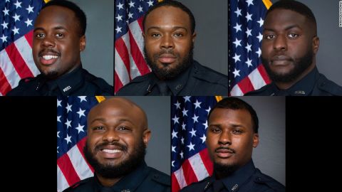 Five former Memphis police officers face criminal charges in connection with the death of Tyre Nichols.  Above: Tadarrius Bean, Demetrius Haley, Emmitt Martin III.  Bottom: Desmond Mills Jr., Justin Smith.