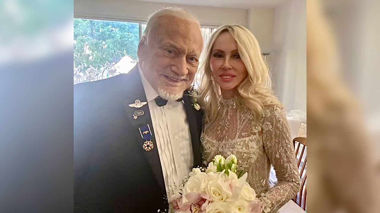 Edwin "Buzz" Aldrin, one of the first men to step foot on the moon, married his "longtime love" Anca Faur on his 93rd birthday Friday.