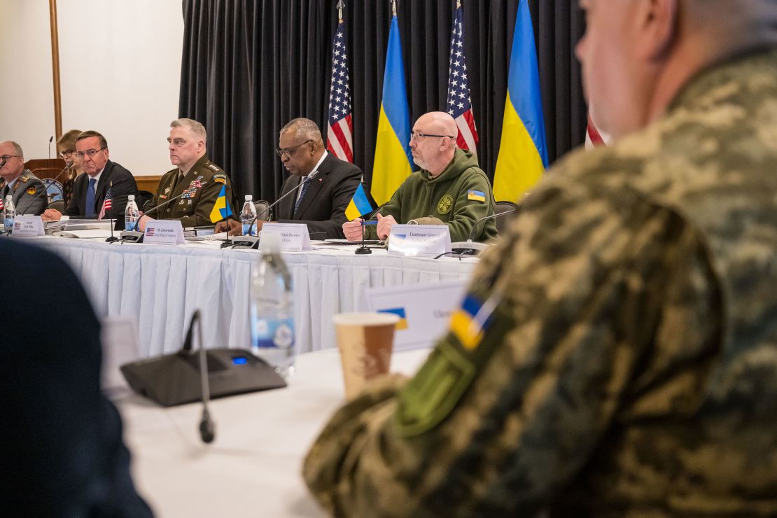 Defense officials are pictured at the Ukraine Defense Contact Group at Ramstein Air Base on January 20, 2023.