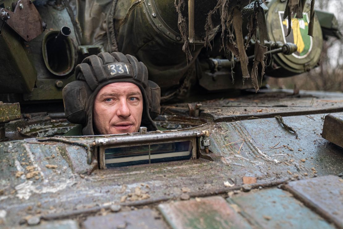A tank commander is pictured in a T-72 during exercises in Pripyat, Ukraine on Friday, January 20, 2023.