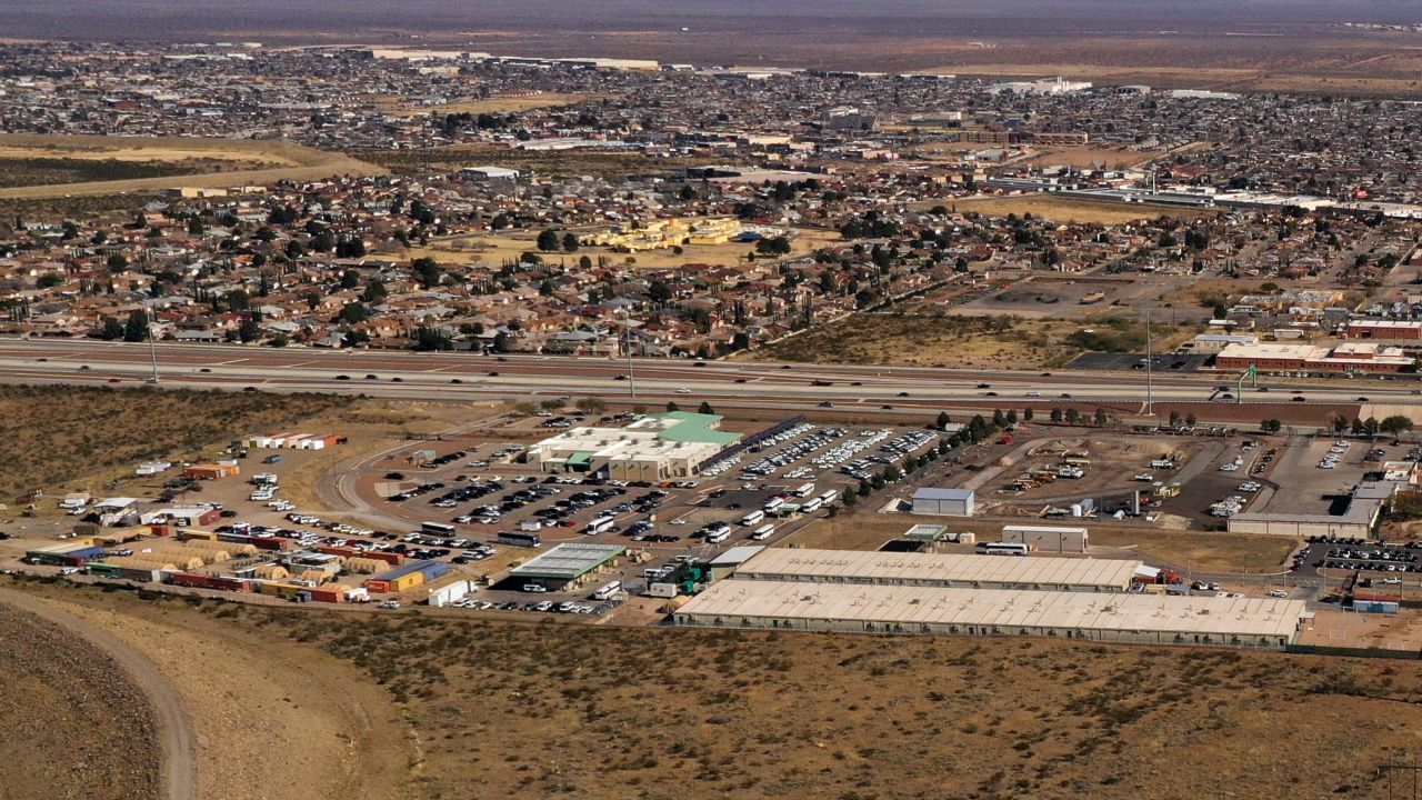 An aerial view of the US Customs and Border Protection (CBP) Border Patrol Station for processing migrants after they cross the US-Mexico border in El Paso, Texas, on December 19, 2022. 