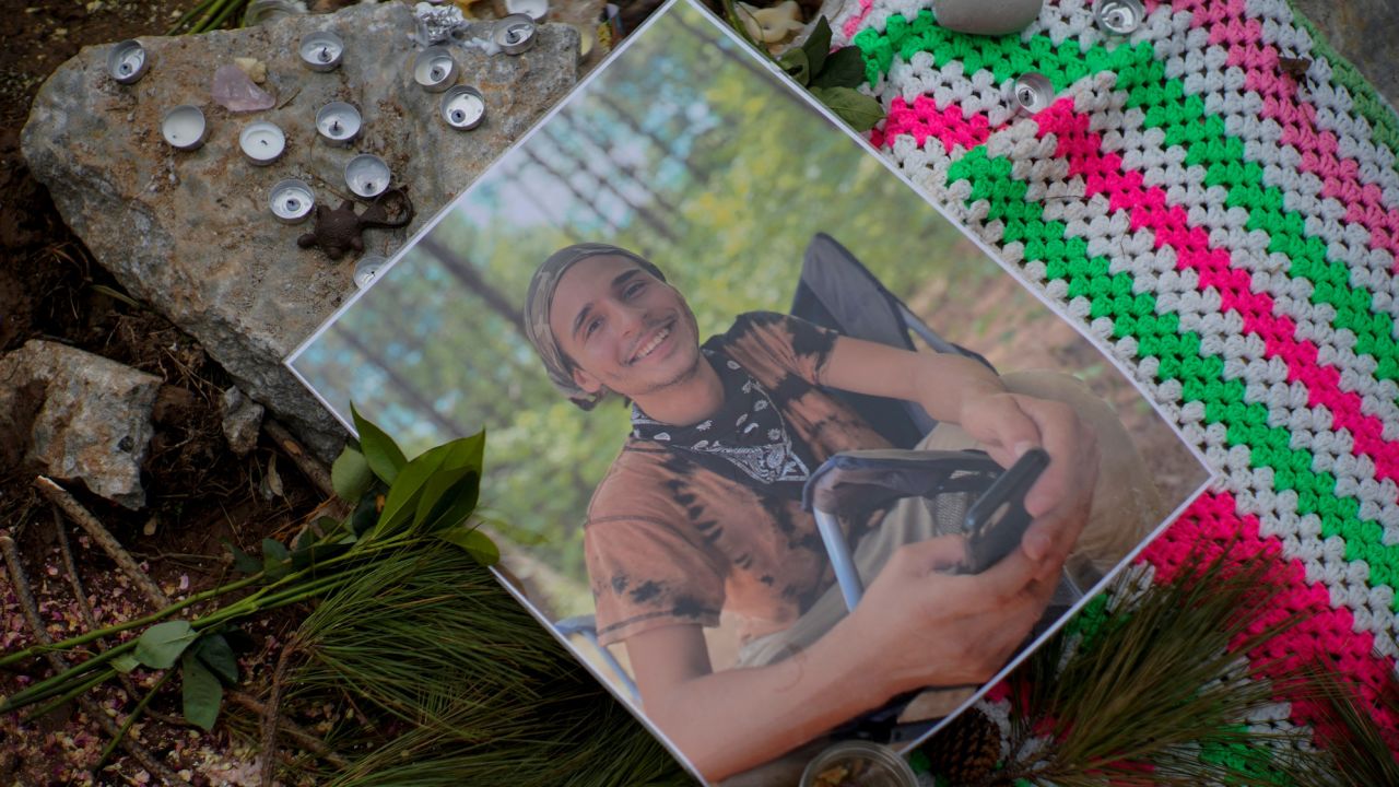 A photograph of Manuel Teran is seen at a memorial site at the entrance to the park near Atlanta, Georgia, on January 21, 2023.  