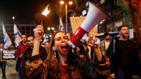 More than 100,000 people joined protests in Tel Aviv on Saturday.