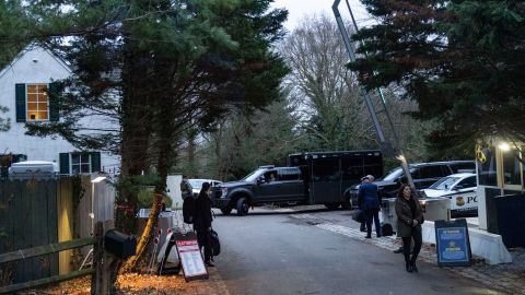The driveway to President Joe Biden's home in Wilmington, Delaware is seen from the media van on Friday, January 13, 2023.  (AP Photo/Carolyn Kaster)