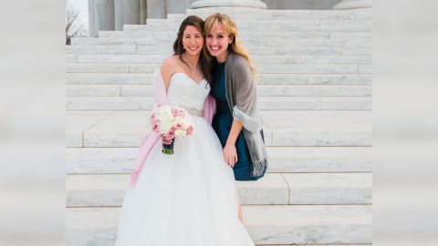 Maggie was one of Cindy's bridesmaids when she got married in 2015. Here they are pictured together on Cindy's wedding day.