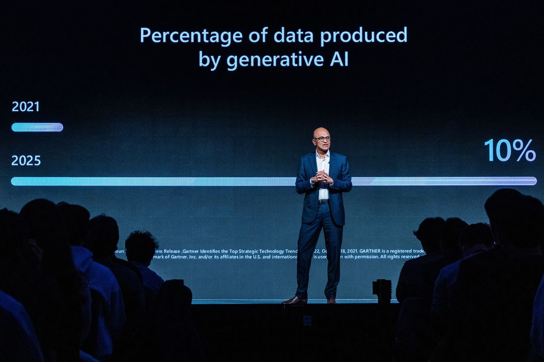 Microsoft CEO Satya Nadella delivers a keynote speech at a hotel in Seoul, South Korea, 15 November 2022. 