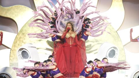 Lebanese dance troupe Mayyas preform alongside Beyonce at the opening of Atlantis the Royal, a new luxury resort in Dubai, on January 21.
