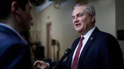 House Oversight Chair Rep. James Comer speaks to reporters on his way to a closed-door GOP caucus meeting at the US Capitol on January 10 in Washington, DC.