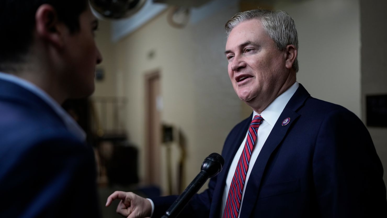 Chairman of the House Oversight Committee Rep. James Comer of Kentucky speaks to reporters on his way to a closed-door GOP caucus meeting at the US Capitol in January 2023 in Washington, DC.