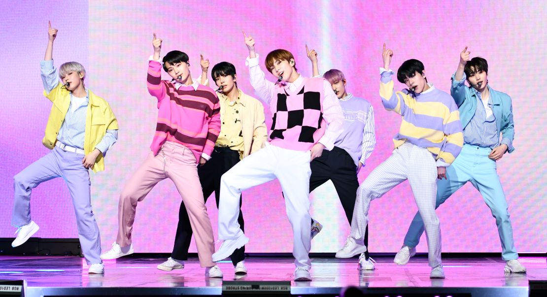 Boy band ENHYPEN performing at Blue Square on April 26, 2021 in Seoul, South Korea. 