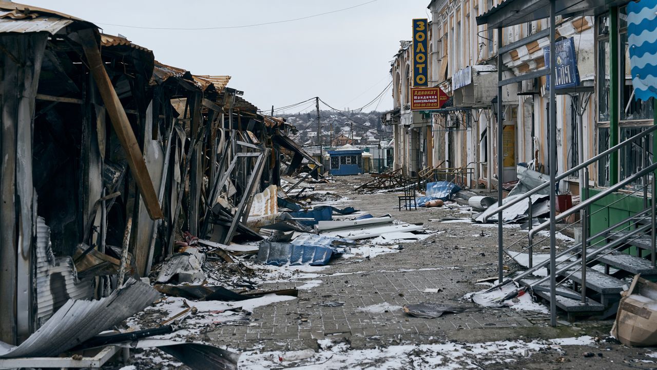 A view of a destroyed area, in Bakhmut, Ukraine, Thursday, Jan. 12, 2023. 