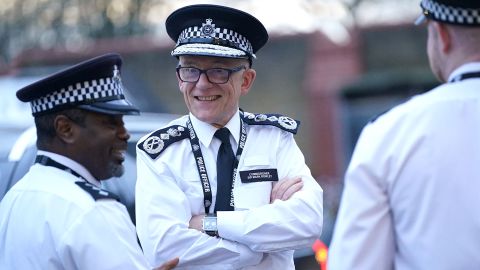 Metropolitan Police Commissioner Mark Rowley (midden) afgebeeld op 5 januari.