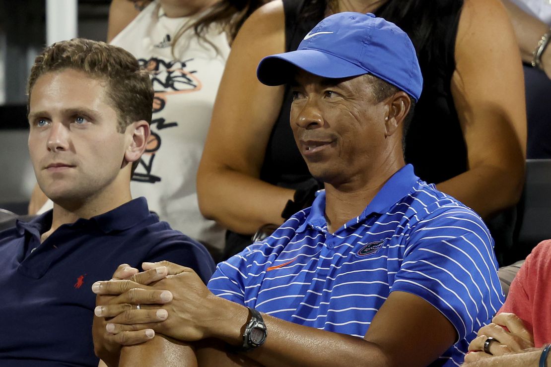 Bryan Shelton watches his son play at the Western & Southern Open in August 2022.