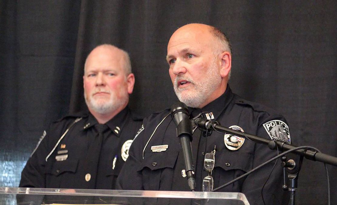 Capt. Roger Lanier, right, at a November 2022 news conference concerning the stabbing deaths of four University of Idaho students. The case attracted massive public interest and interference from forceful true crime watchers. 