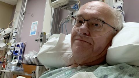 David Adams in the hospital during a flareup of VEXAS syndrome symptoms. 