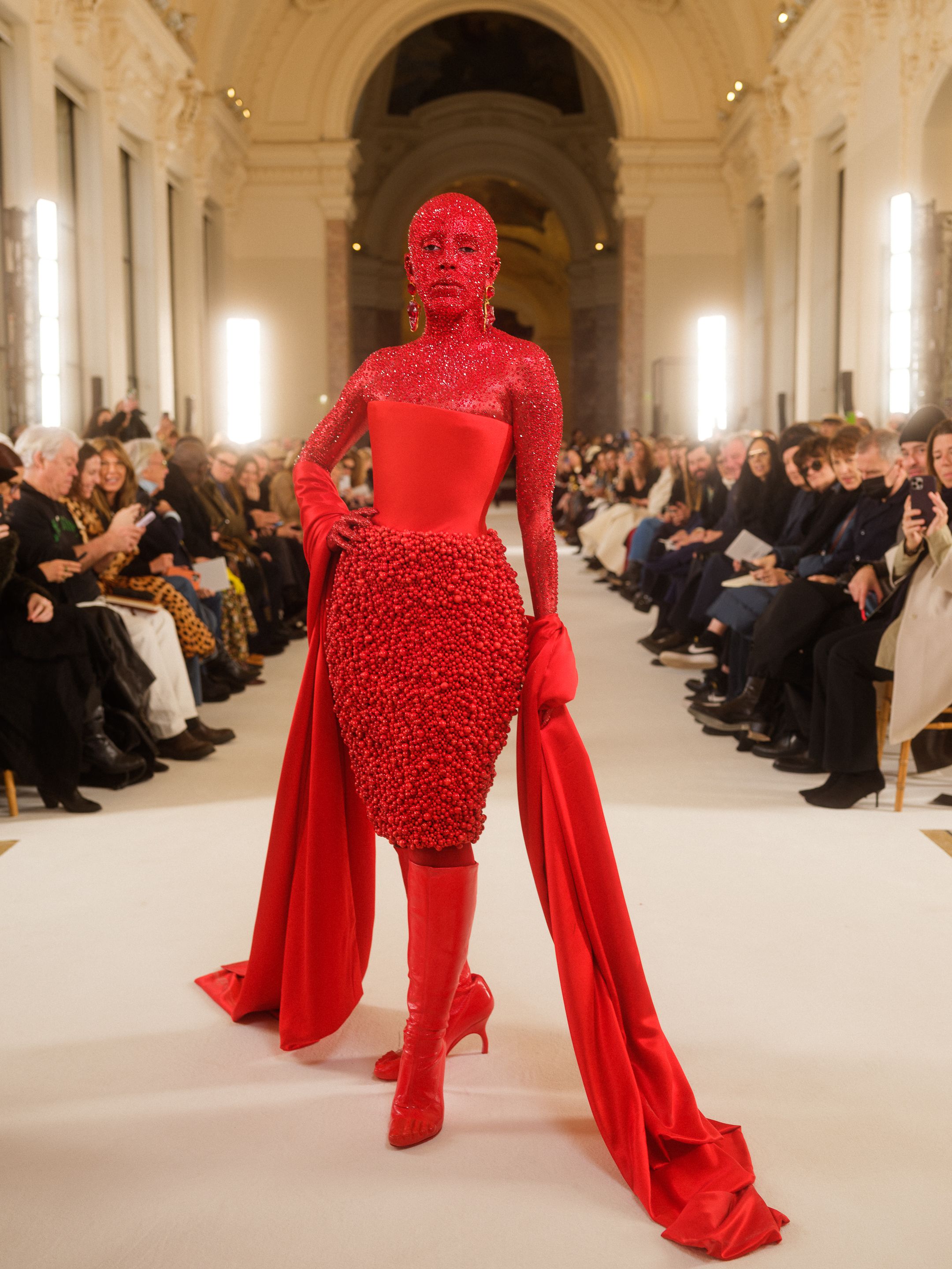 Doja Cat, a picture of 'Inferno,' was covered in paint and 30,000 crystals  at Haute Couture Week