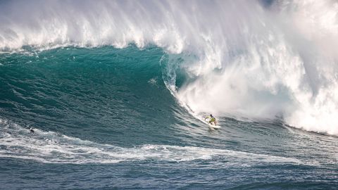 Luke Shepardson rides a wave during the Eddie Aikau Big Wave Invitational. 