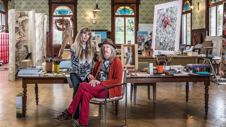 In the studio of the artist and art forger Wolfgang Beltracchi, together with his wife Helene.