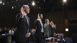 Joe Berchtold (L), president and CFO of Live Nation Entertainment, Inc., and other members of the ticketing and entertainment industry are sworn in before the Senate Judiciary Committee January 24, 2023 in Washington, DC. 