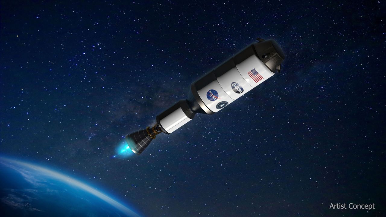 An artist's concept depicts the DRACO spacecraft, which will demonstrate a nuclear thermal rocket engine. Nuclear thermal propulsion technology could be used for future NASA crewed missions to Mars.