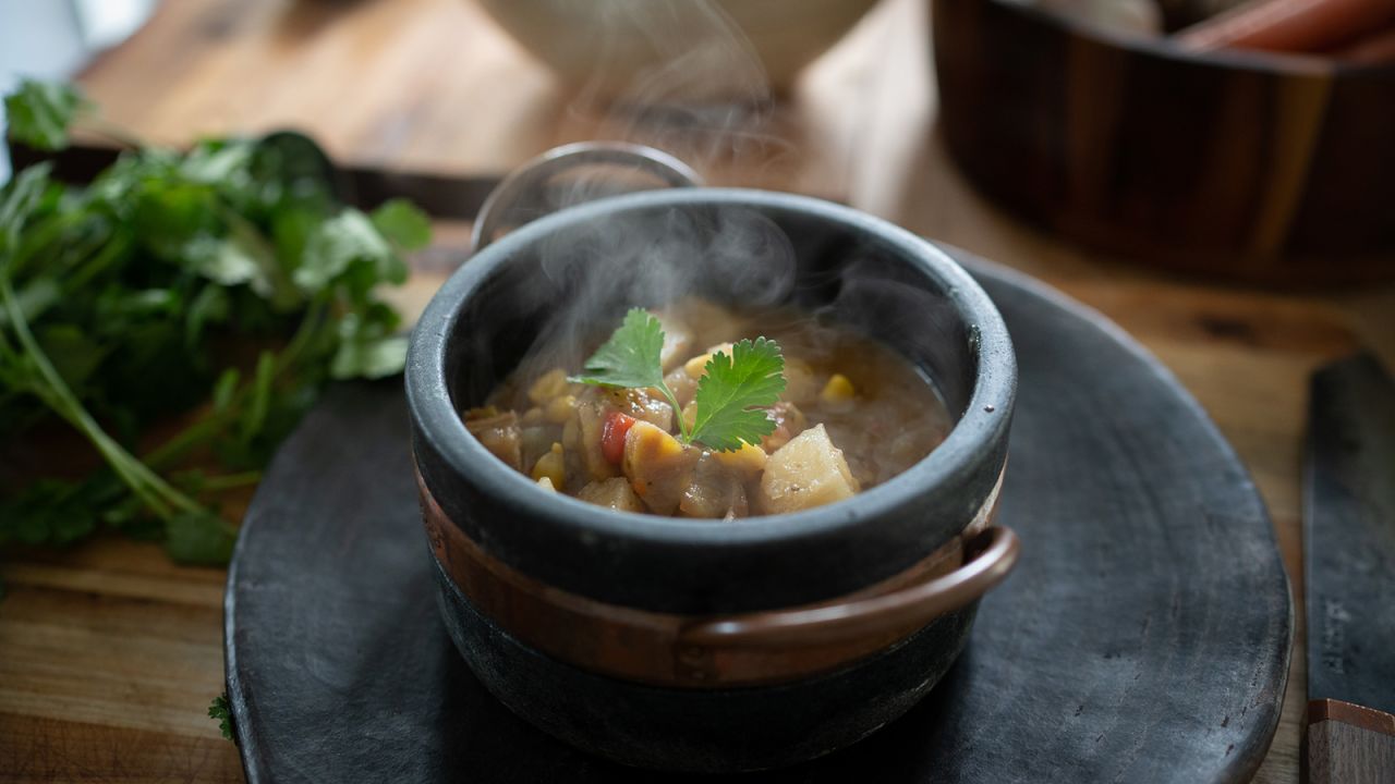 Yucca and plantains share star billing in this one-pot soup called sancocho, slang for 