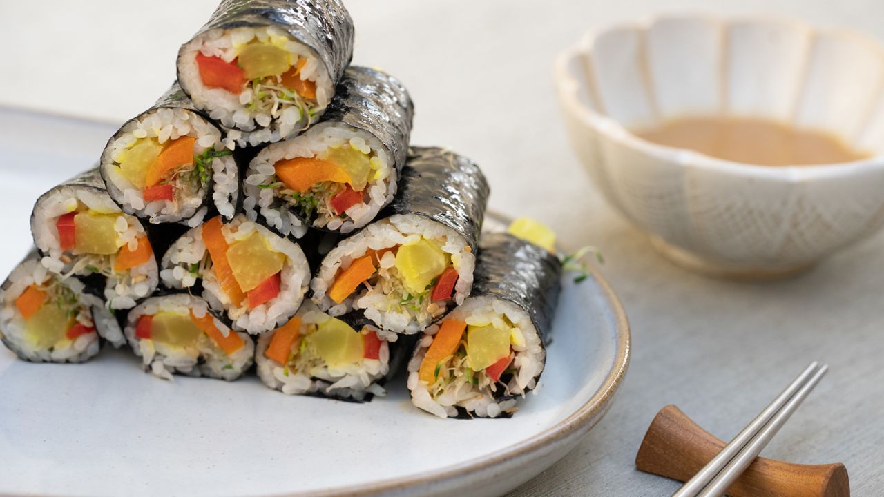 Korean rice rolls, or "mayak gimbap," often mix cooked, pickled and raw vegetables. Better yet, they can be made from any leftover veggies in the fridge.