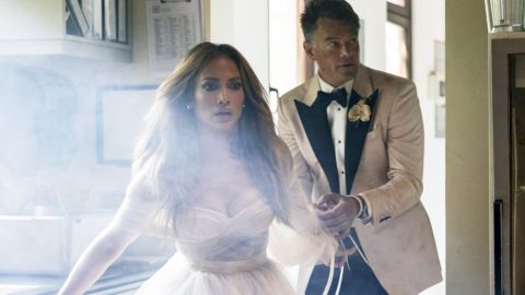 From left: Jennifer Lopez and Josh Duhamel in a scene from "Shotgun Wedding."
