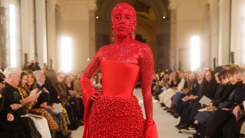 Doja Cat, a picture of 'Inferno,' was covered in paint and 30,000 crystals  at Haute Couture Week