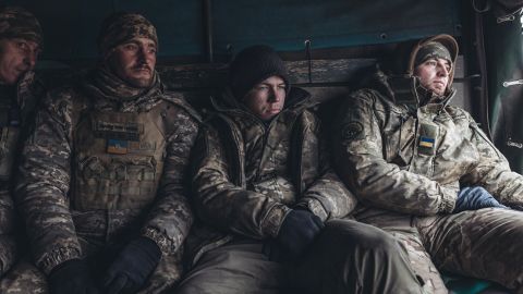 Ukrainian soldiers work in their artillery unit in January.