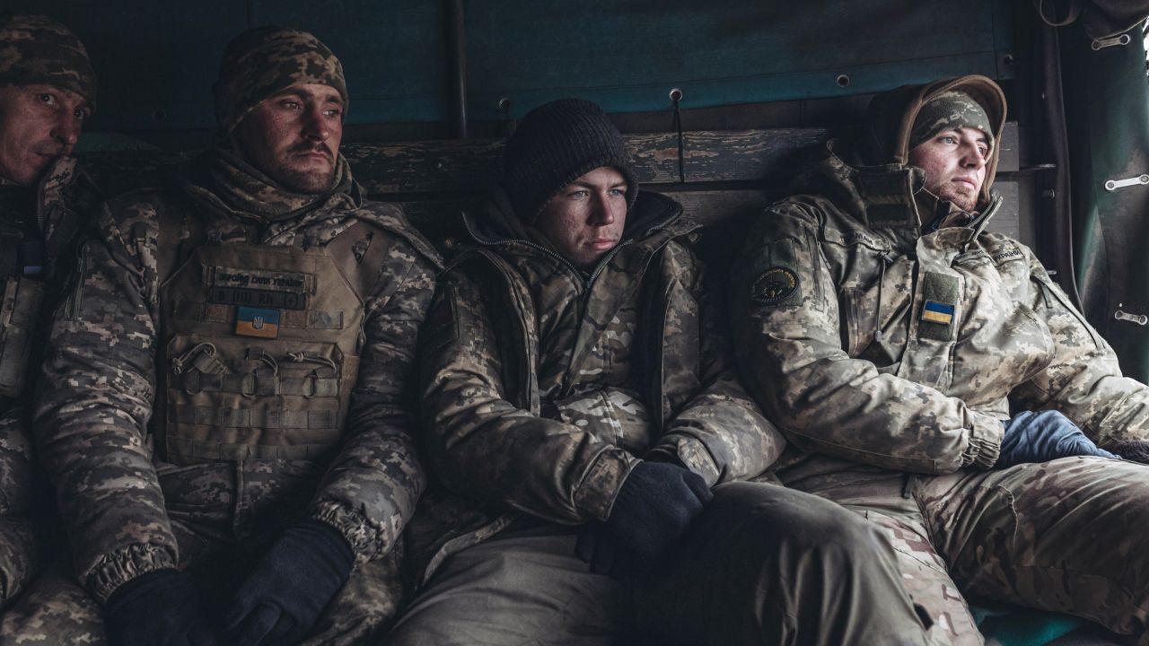 Ukrainian soldiers work in their artillery unit in January.