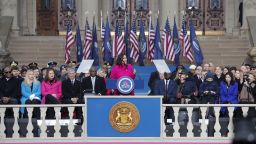 Michigan Gov. Gretchen Whitmer addresses the crowd during inauguration ceremonies on January 1, 2023, outside the state Capitol in Lansing, Michigan.