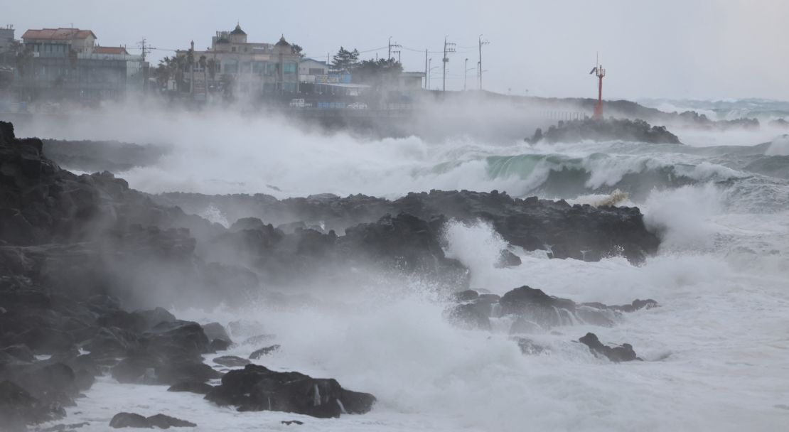 High waves caused by a snowstorm on Jeju island, South Korea, January 24, 2023.