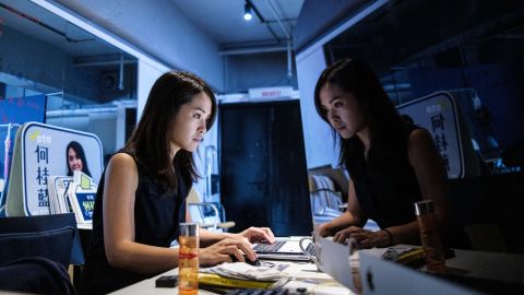 Gwyneth Ho is seen working at her office in Hong Kong on August 4, 2020.