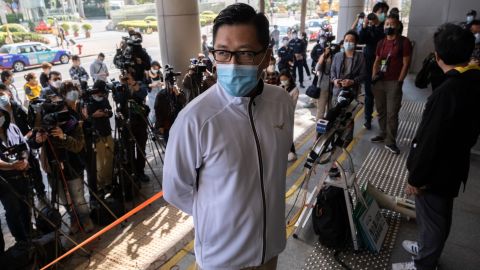 Former pro-democracy lawmaker Lam Cheuk-ting stands outside the Eastern Magistrates' Court on December 28, 2020.