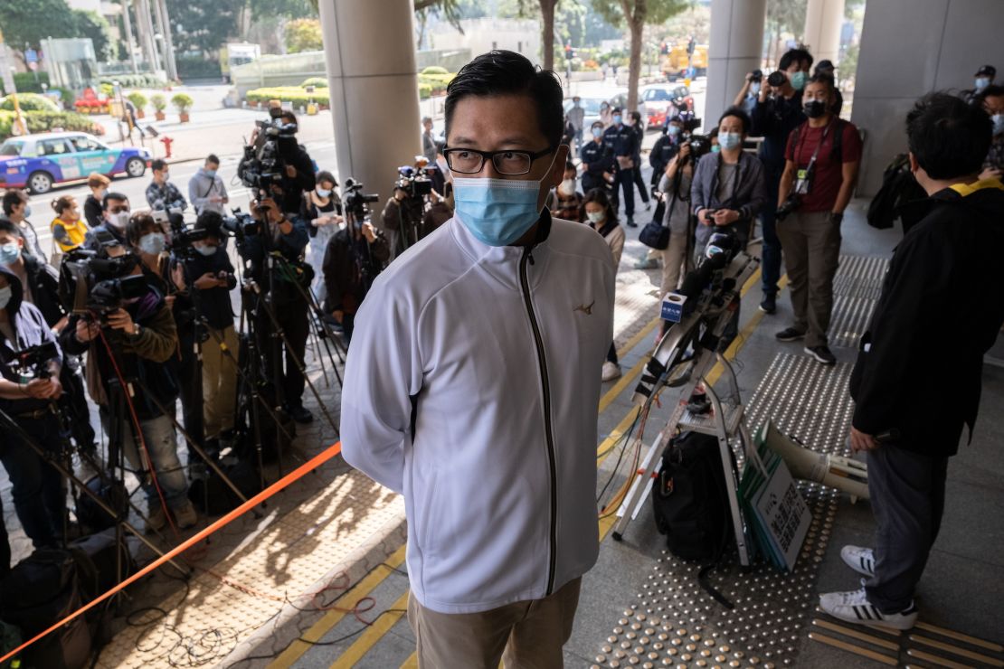 Former pro-democracy lawmaker Lam Cheuk-ting stands outside the Eastern Magistrates' Court on December 28, 2020.