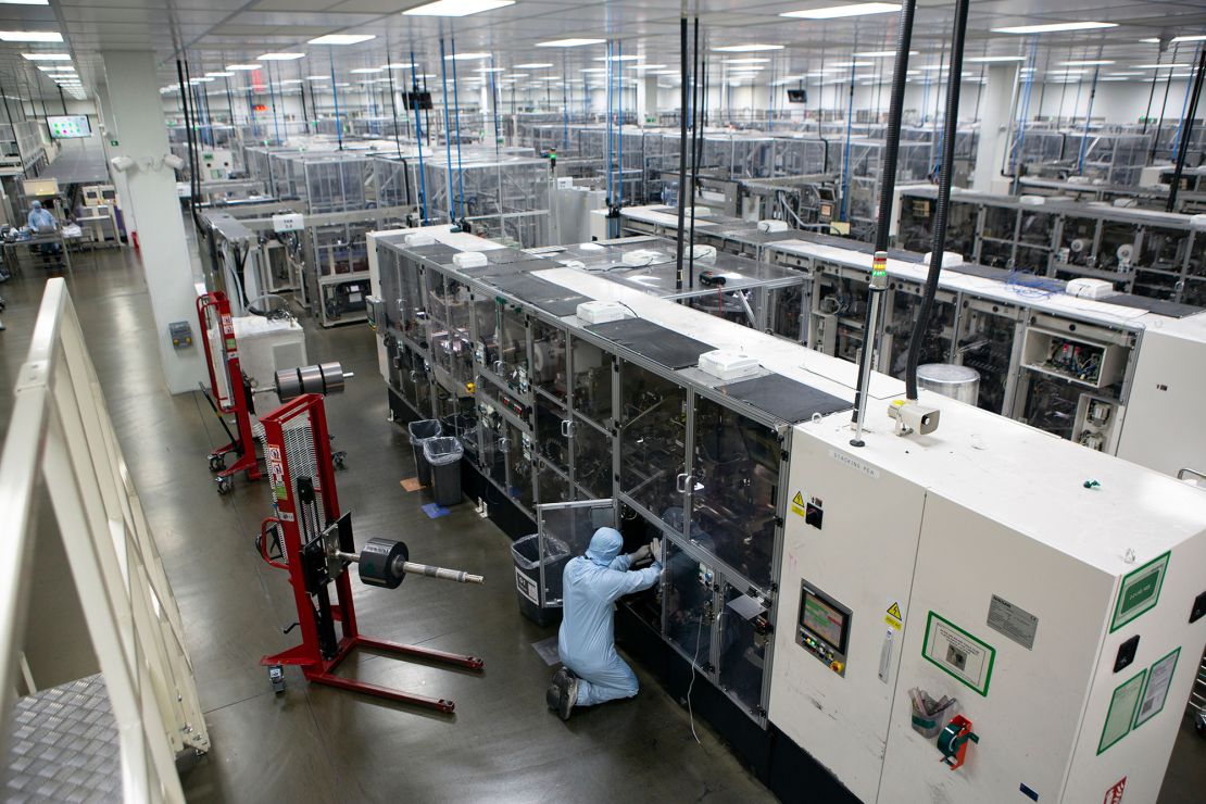 Workers in the cell manufacture area at Envision's gigafactory in Sunderland in the north east of England.