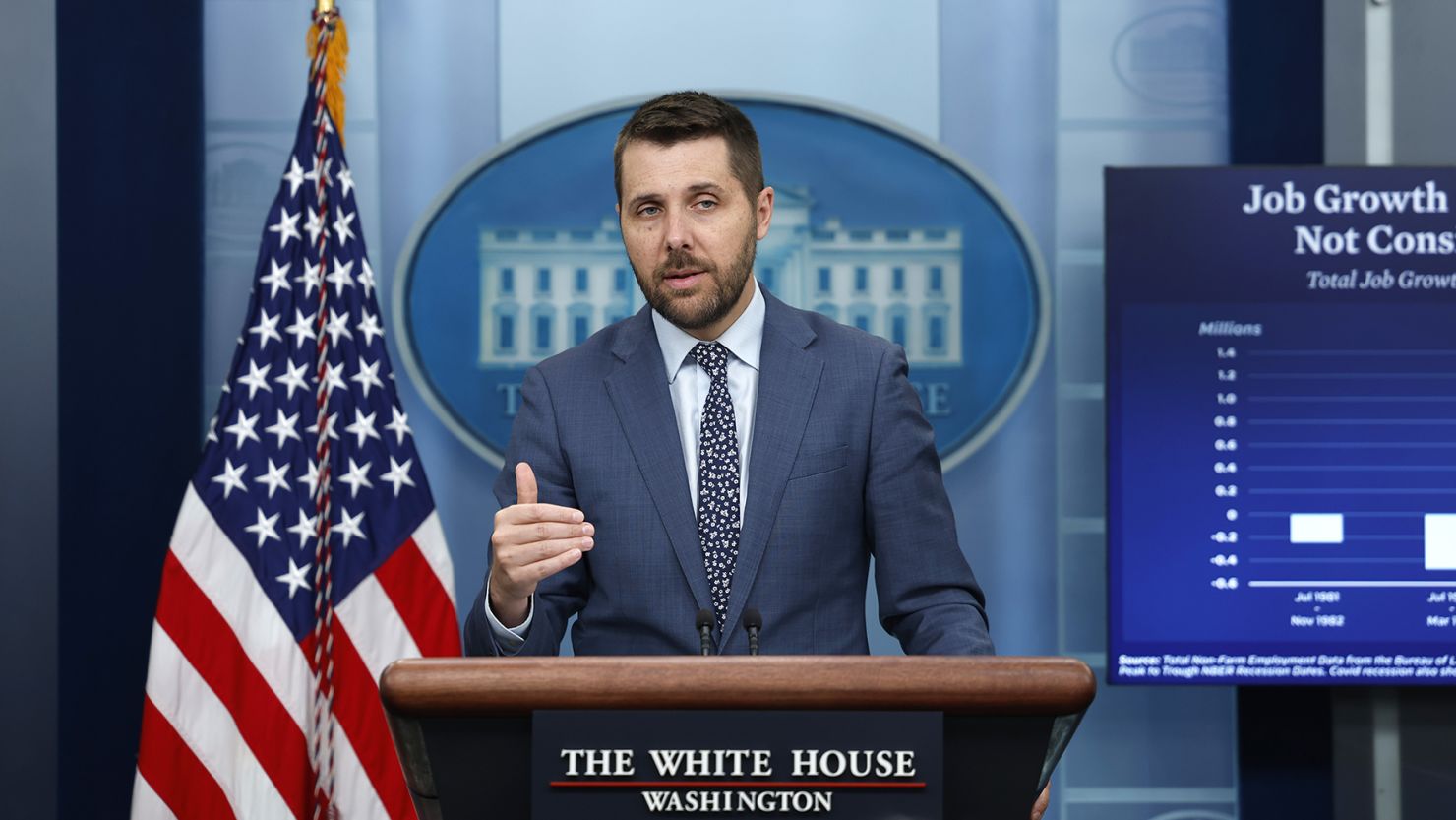 National Economic Council Director Brian Deese speaks to reporters during a daily press briefing with White House Press Secretary Karine Jean-Pierre at the White House on July 26, 2022 in Washington, DC.