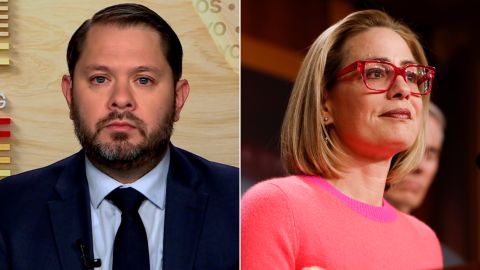 Democratic Rep. Ruben Gallego, at left, is challenging Sinema, at right, for her US Senate seat in 2024.