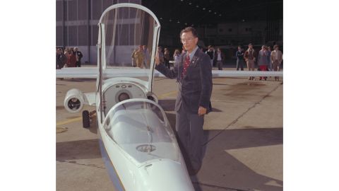 Robert T. Jones poses with the AD-1. 