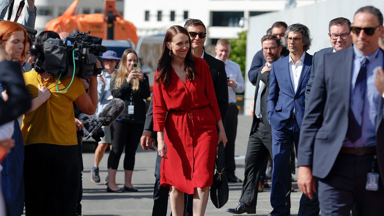 Jacinda Ardern leaving New Zealand's Parliament for the last time as Prime Minister on January 25, 2023 in Wellington, New Zealand.