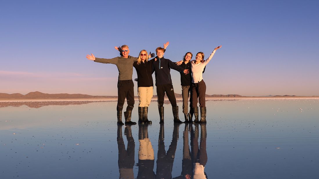 <strong>Magical moments:</strong> The Porters, pictured at the Uyuni Salt Flats in Bolivia, set off from Vancouver on June 15, 2022 and have "been basically traveling every day since."